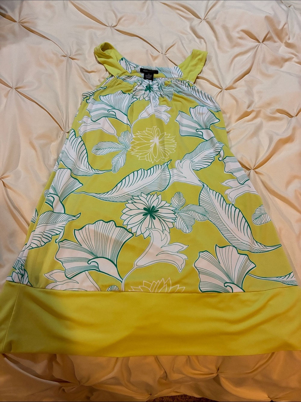 BCBGMaxAzria Yellow and Teal Floral Halter Dress